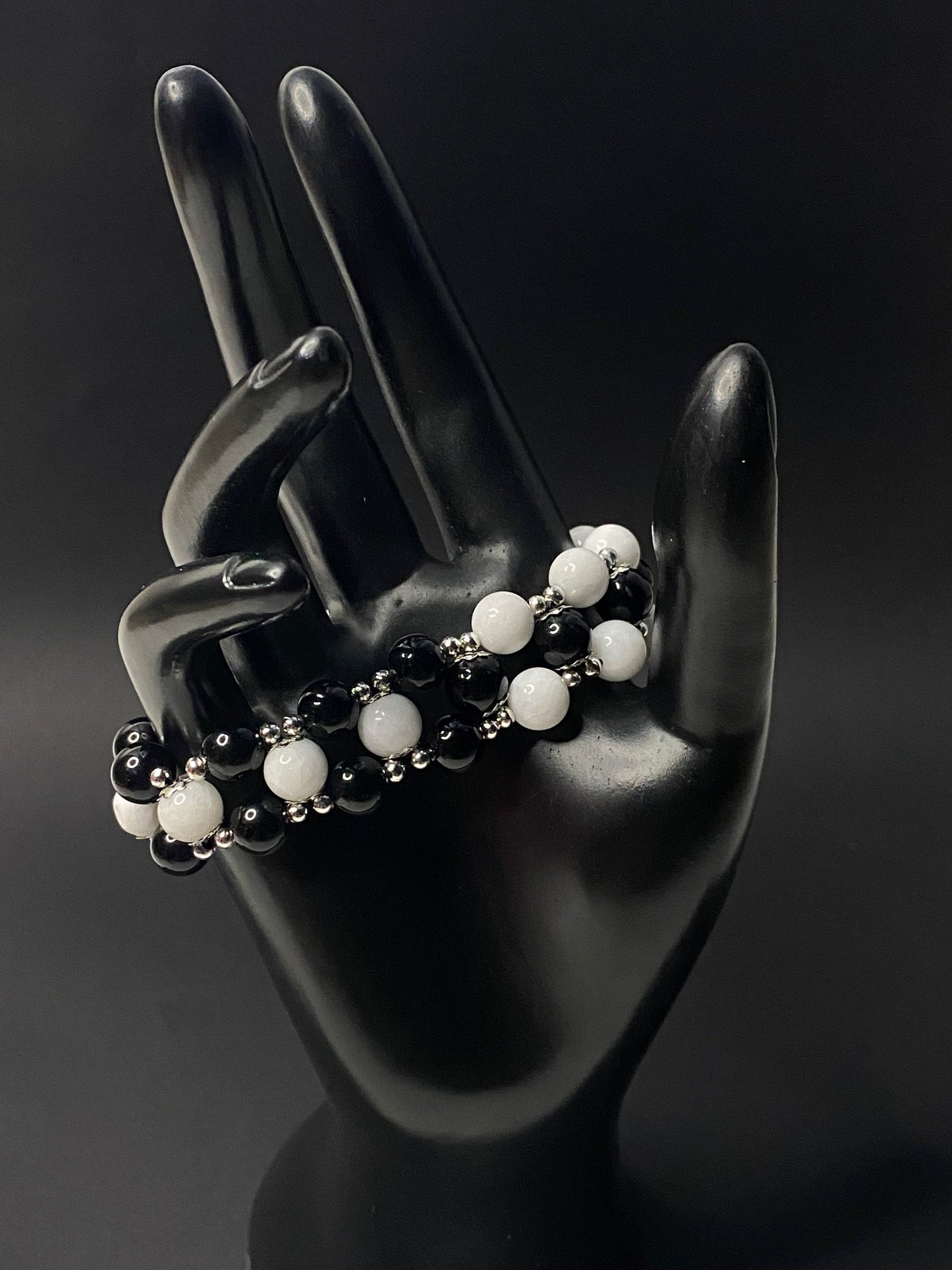 Obsidian & White Jade Bracelet