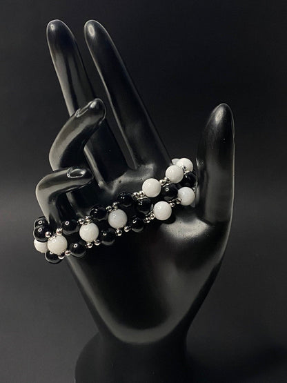 Obsidian & White Jade Bracelet - Love Bijoux