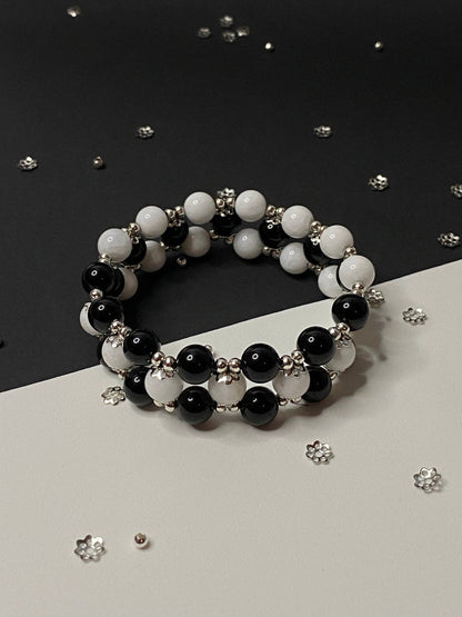 Obsidian & White Jade Bracelet - Love Bijoux